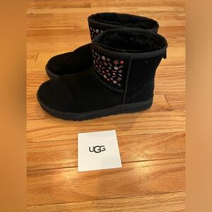 UGG CLASSIC MINI STUD ll Black Boots, Size 7